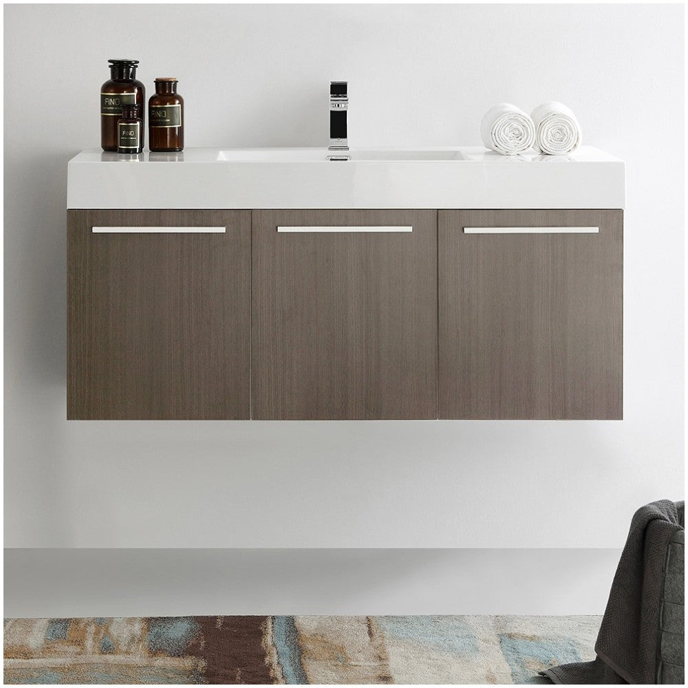 Fresca Vista 48" Gray Oak Wall Hung Modern Bathroom Cabinet w/ Integrated Sink