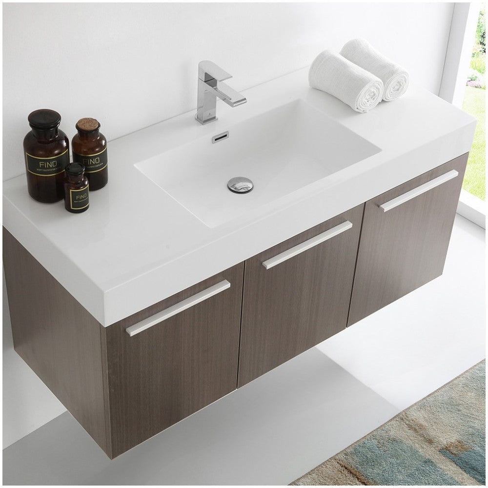 Fresca Vista 48" Gray Oak Wall Hung Modern Bathroom Cabinet w/ Integrated Sink
