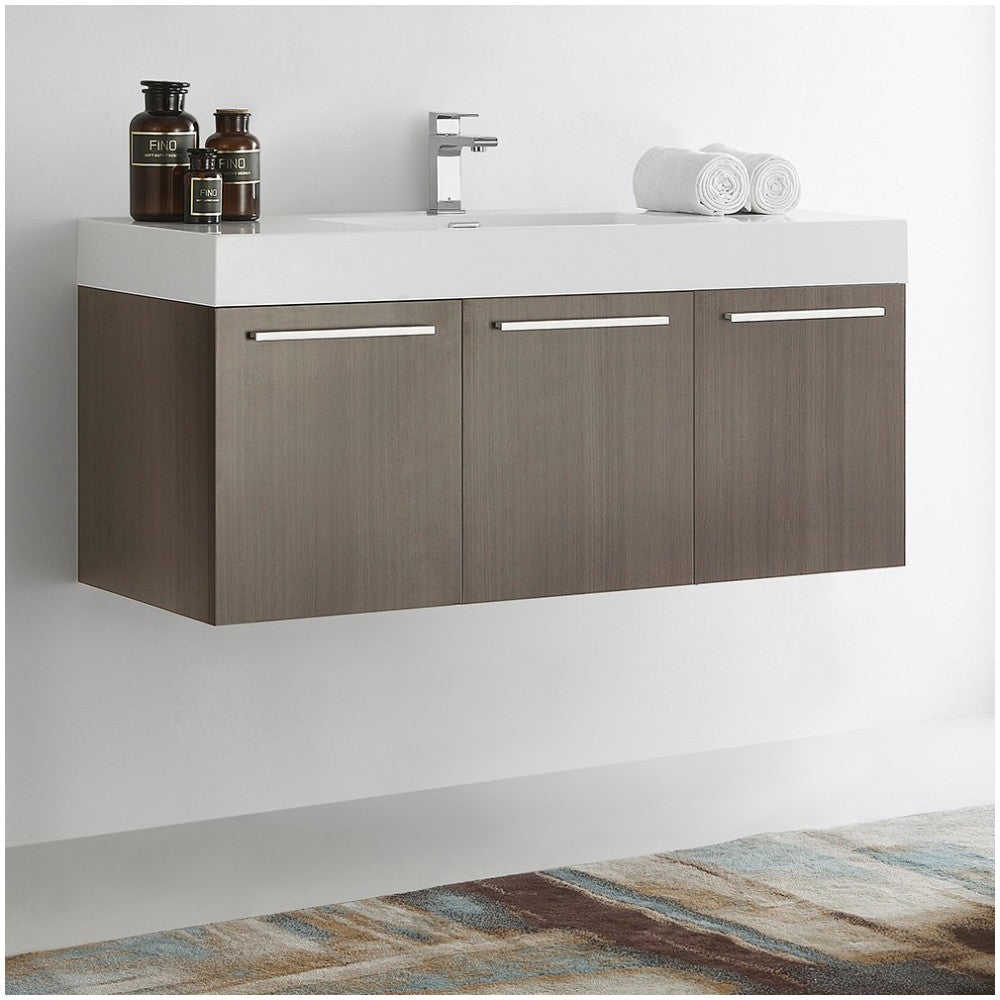 Fresca Vista 48" Gray Oak Wall Hung Modern Bathroom Cabinet w/ Integrated Sink