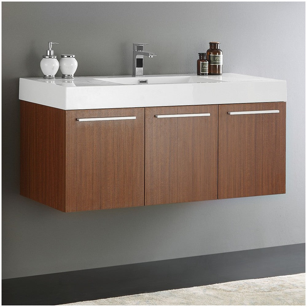 Fresca Vista 48" Teak Wall Hung Modern Bathroom Cabinet w/ Integrated Sink