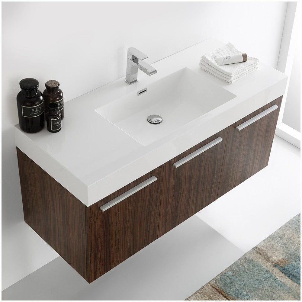 Fresca Vista 48" Walnut Wall Hung Modern Bathroom Cabinet w/ Integrated Sink