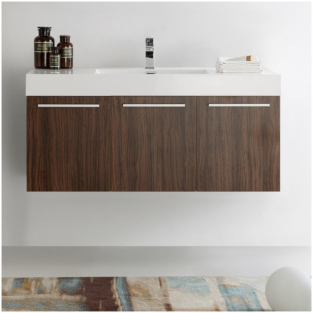 Fresca Vista 48" Walnut Wall Hung Modern Bathroom Cabinet w/ Integrated Sink