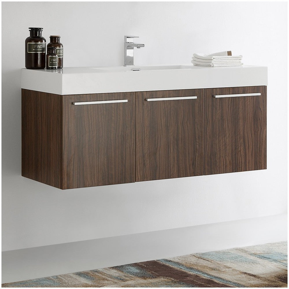 Fresca Vista 48" Walnut Wall Hung Modern Bathroom Cabinet w/ Integrated Sink