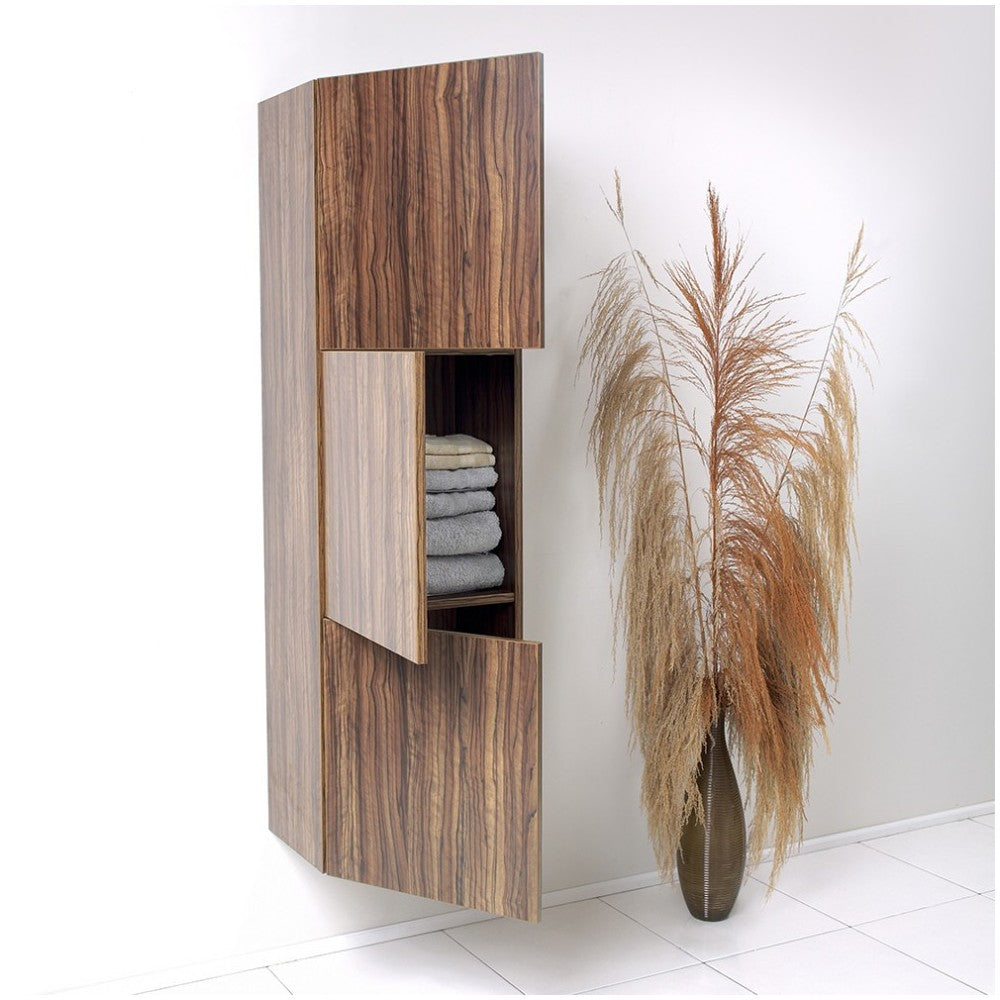 Fresca Walnut Bathroom Linen Side Cabinet w/ 3 Large Storage Areas