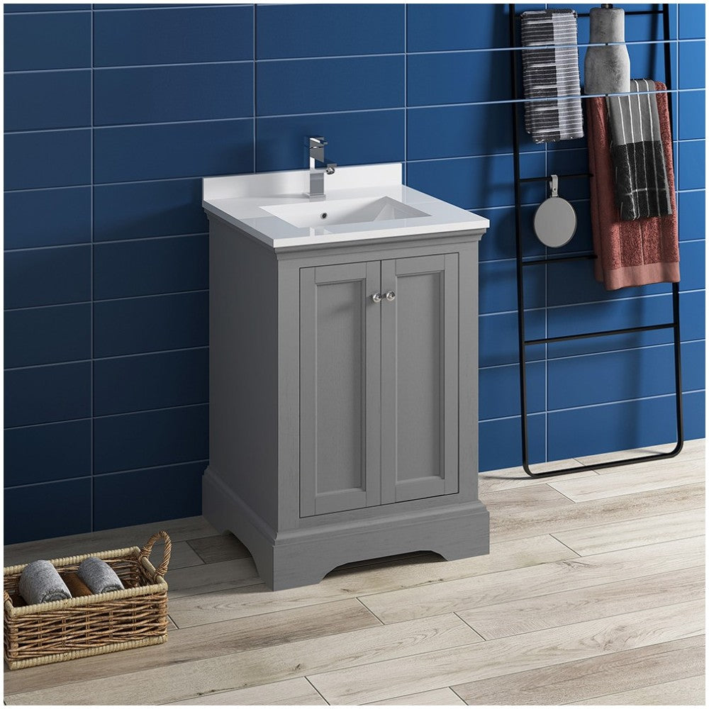 Fresca Windsor 24" Gray Textured Traditional Bathroom Cabinet w/ Top & Sink