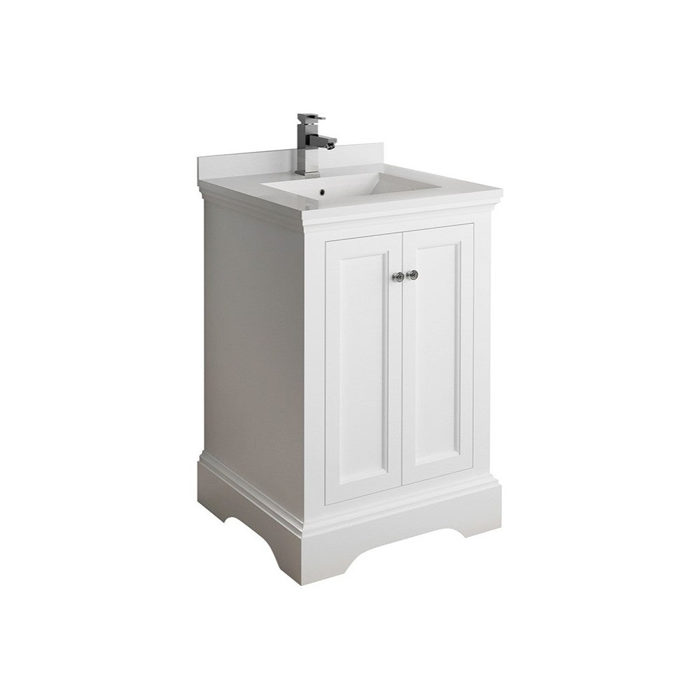Fresca Windsor 24" Matte White Traditional Bathroom Cabinet w/ Top & Sink