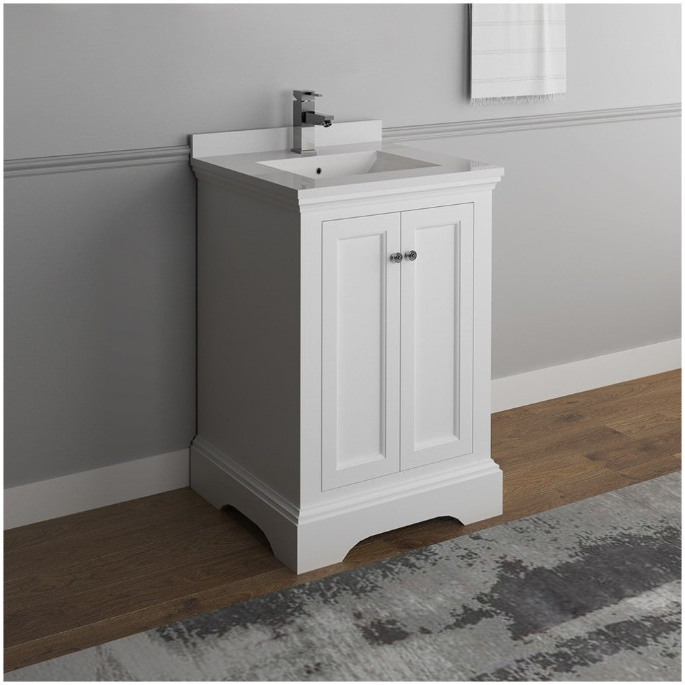 Fresca Windsor 24" Matte White Traditional Bathroom Cabinet w/ Top & Sink