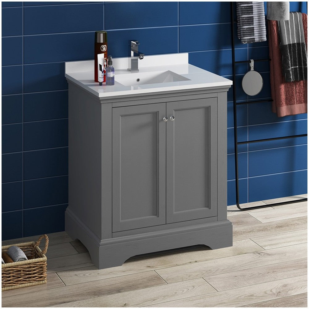 Fresca Windsor 30" Gray Textured Traditional Bathroom Cabinet w/ Top & Sink