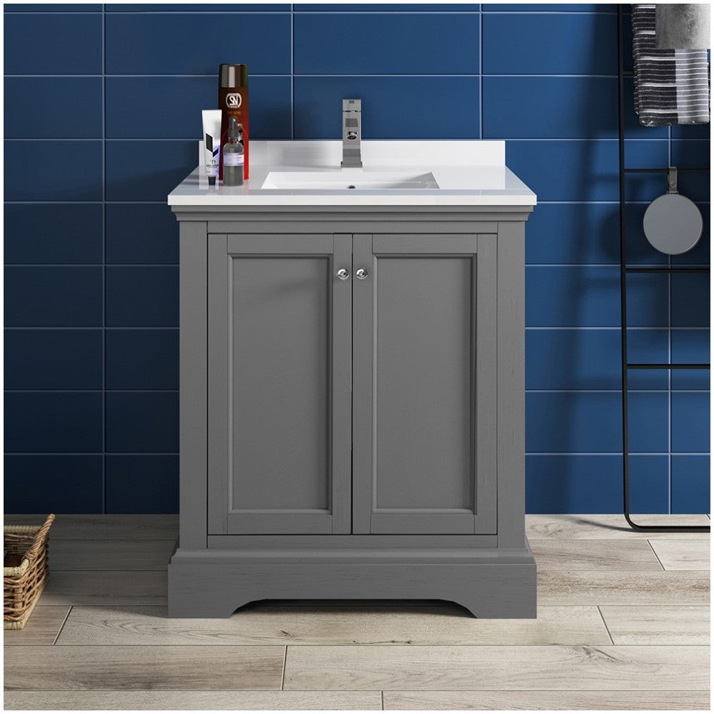 Fresca Windsor 30" Gray Textured Traditional Bathroom Cabinet w/ Top & Sink