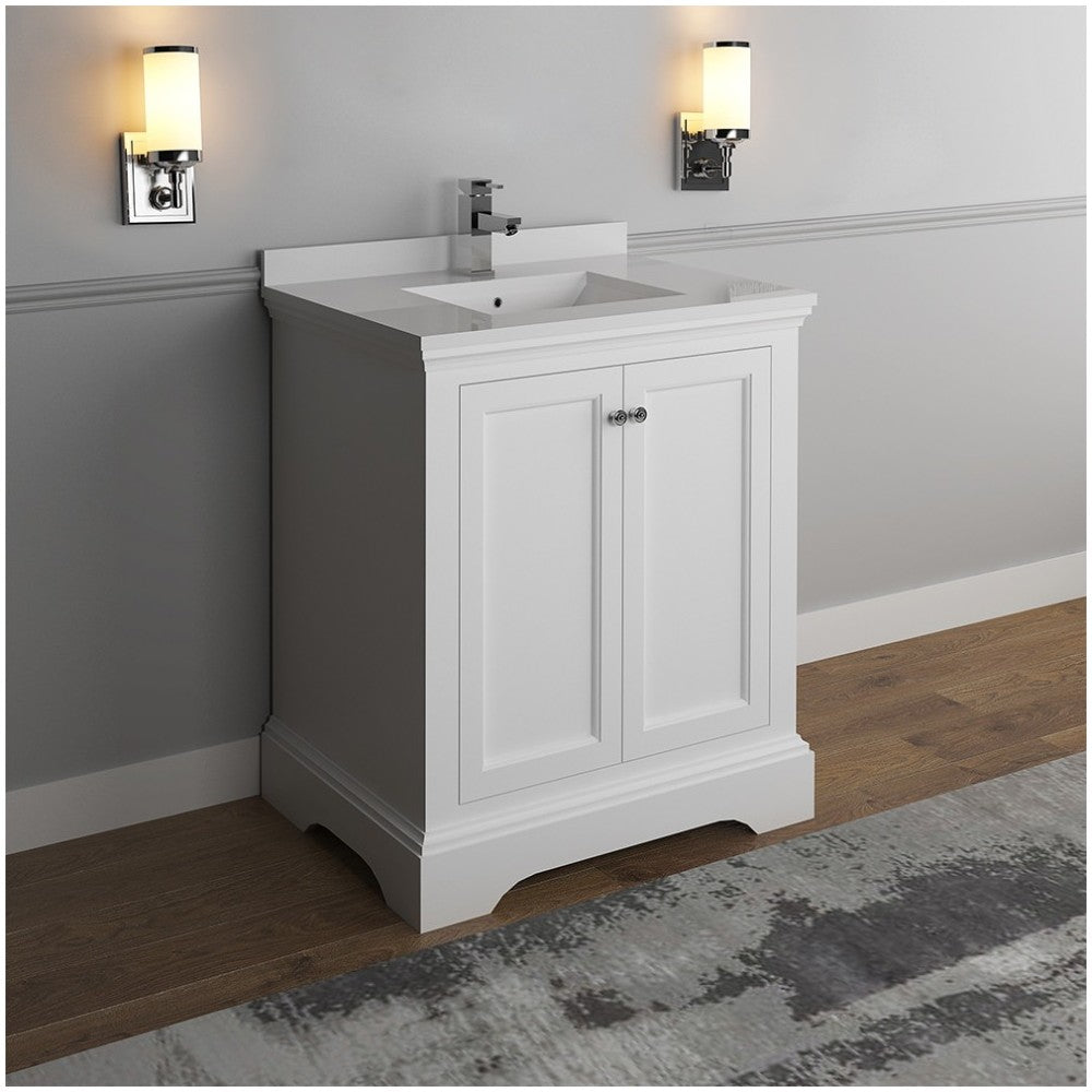 Fresca Windsor 30" Matte White Traditional Bathroom Cabinet w/ Top & Sink