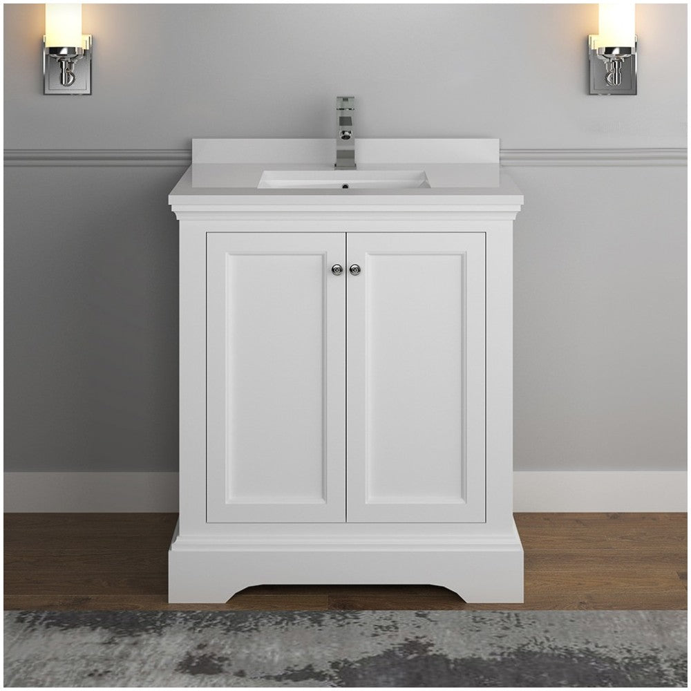 Fresca Windsor 30" Matte White Traditional Bathroom Cabinet w/ Top & Sink