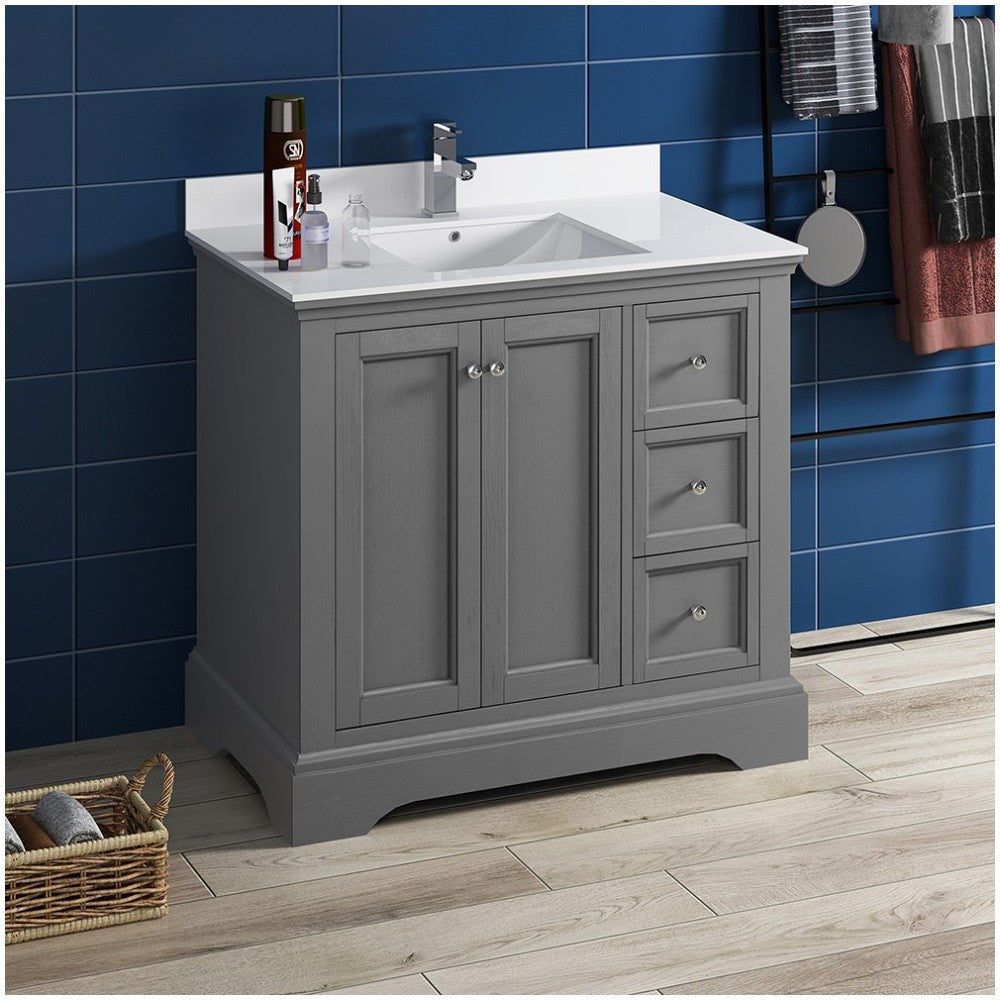 Fresca Windsor 36" Gray Textured Traditional Bathroom Cabinet w/ Top & Sink