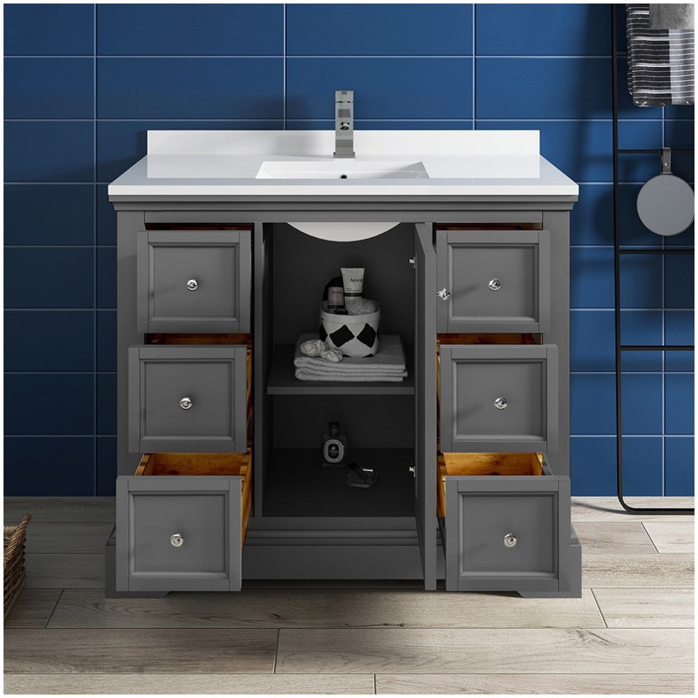Fresca Windsor 40" Gray Textured Traditional Bathroom Cabinet w/ Top & Sink