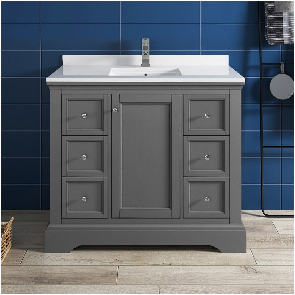 Fresca Windsor 40" Gray Textured Traditional Bathroom Cabinet w/ Top & Sink