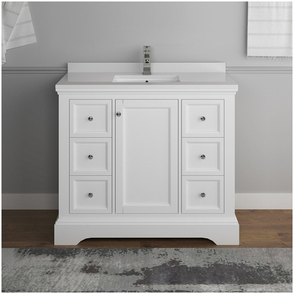 Fresca Windsor 40" Matte White Traditional Bathroom Cabinet w/ Top & Sink