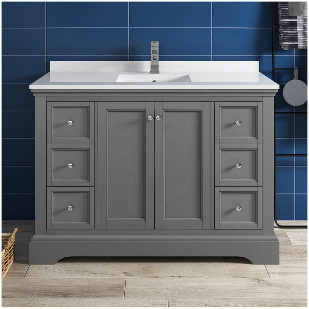 Fresca Windsor 48" Gray Textured Traditional Bathroom Cabinet w/ Top & Sink