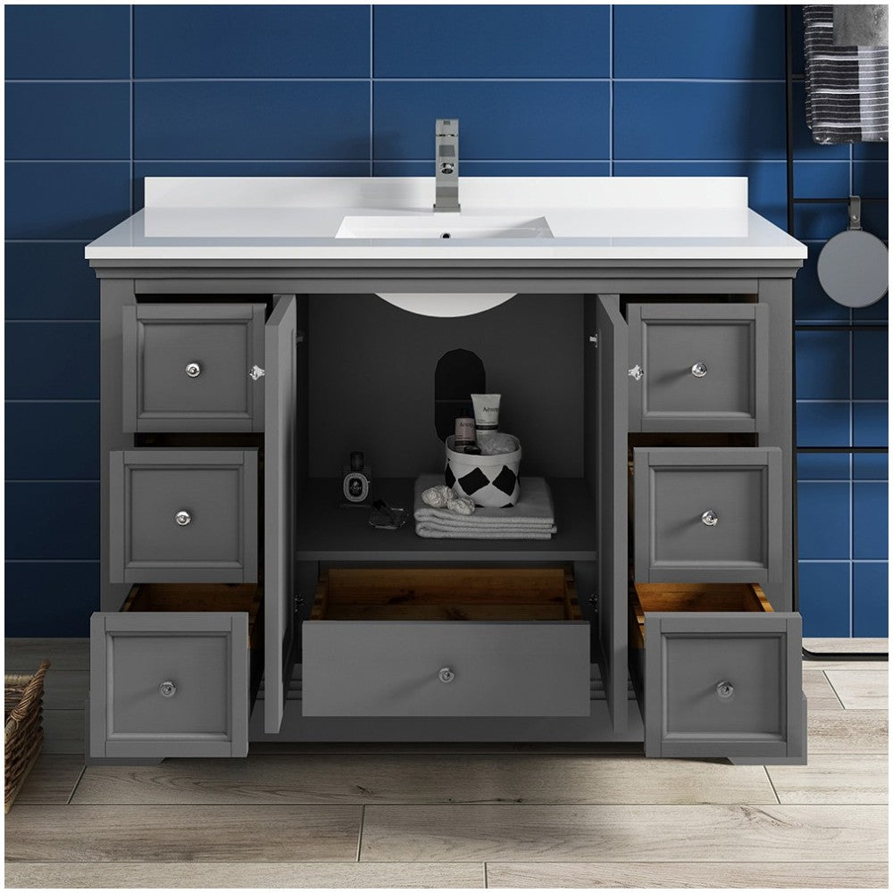 Fresca Windsor 48" Gray Textured Traditional Bathroom Cabinet w/ Top & Sink