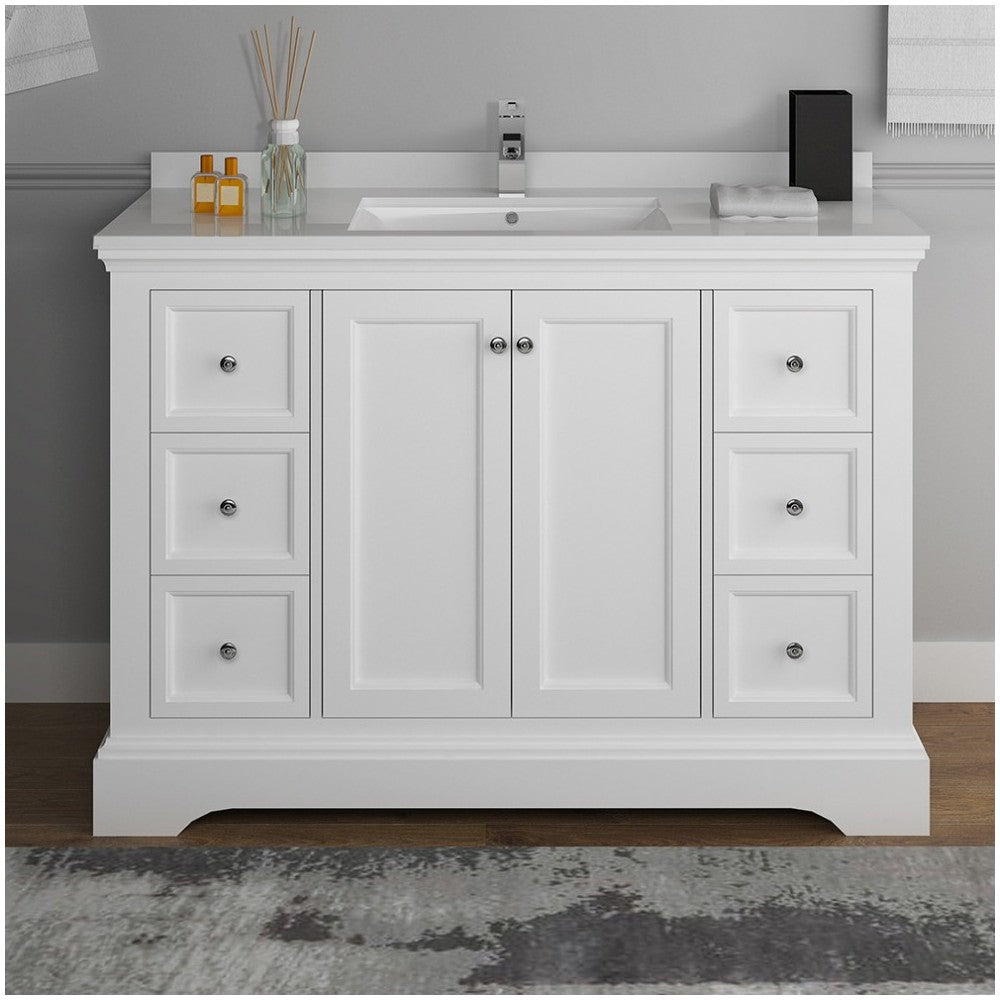 Fresca Windsor 48" Matte White Traditional Bathroom Cabinet w/ Top & Sink