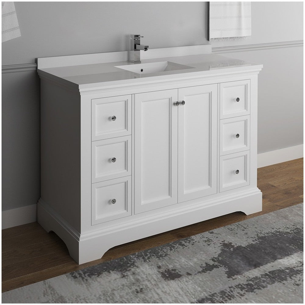 Fresca Windsor 48" Matte White Traditional Bathroom Cabinet w/ Top & Sink