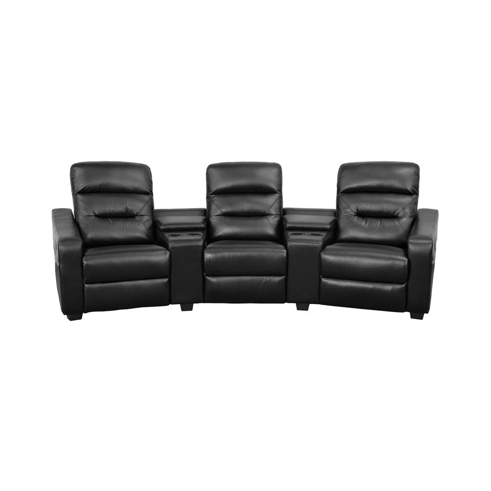 Futura Series 3-Seat Reclining Black LeatherSoft Theater Seating Unit with Cup Holders