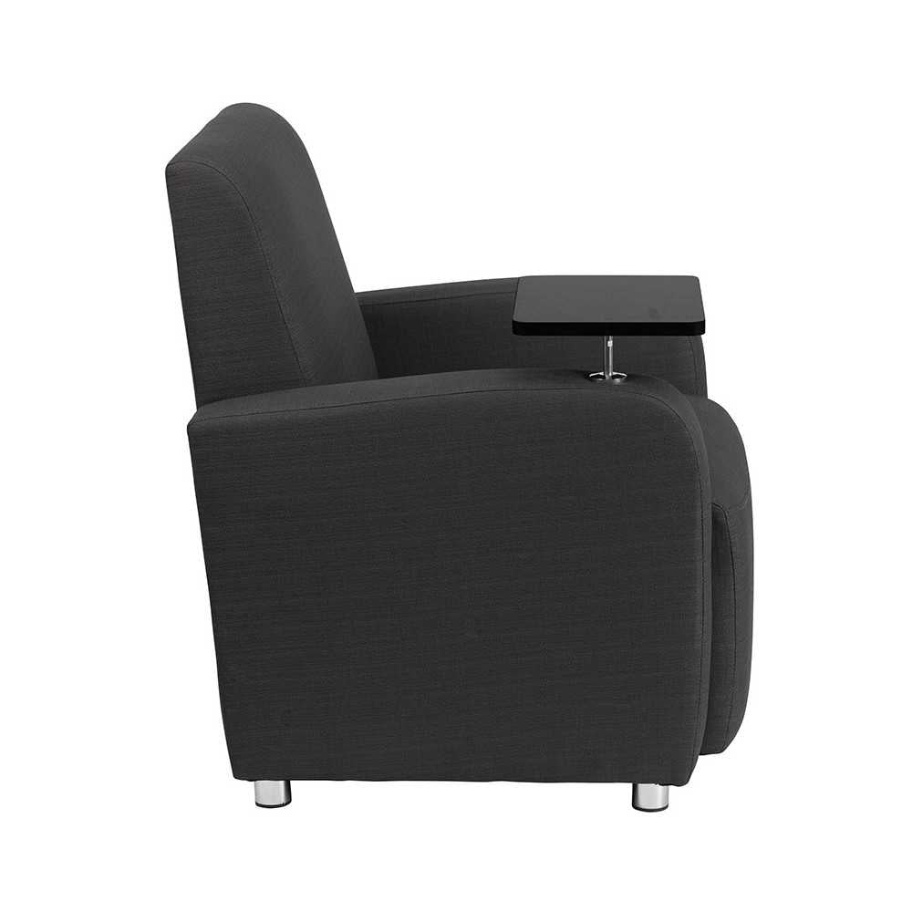 Gray Fabric Guest Chair with Tablet Arm and Chrome Legs