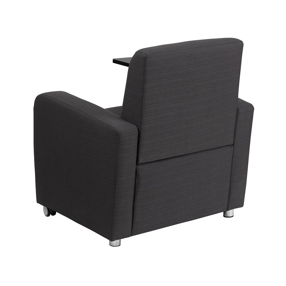 Gray Fabric Guest Chair with Tablet Arm and Front Wheel Casters