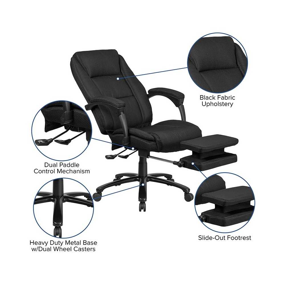 High Back Black Fabric Executive Reclining Ergonomic Swivel Office Chair with Comfort Coil Seat Springs and Arms