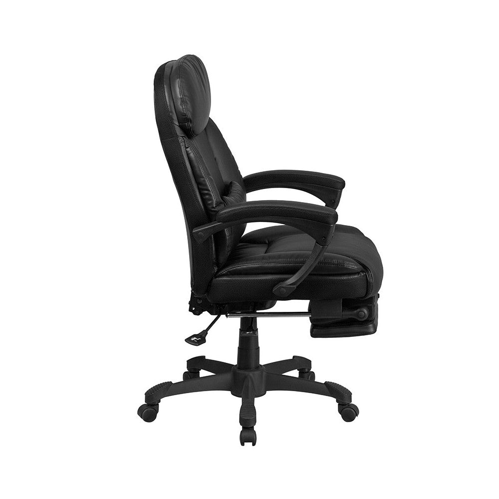 High Back Black LeatherSoft Executive Reclining Ergonomic Swivel Office Chair with Comfort Coil Seat Springs and Arms
