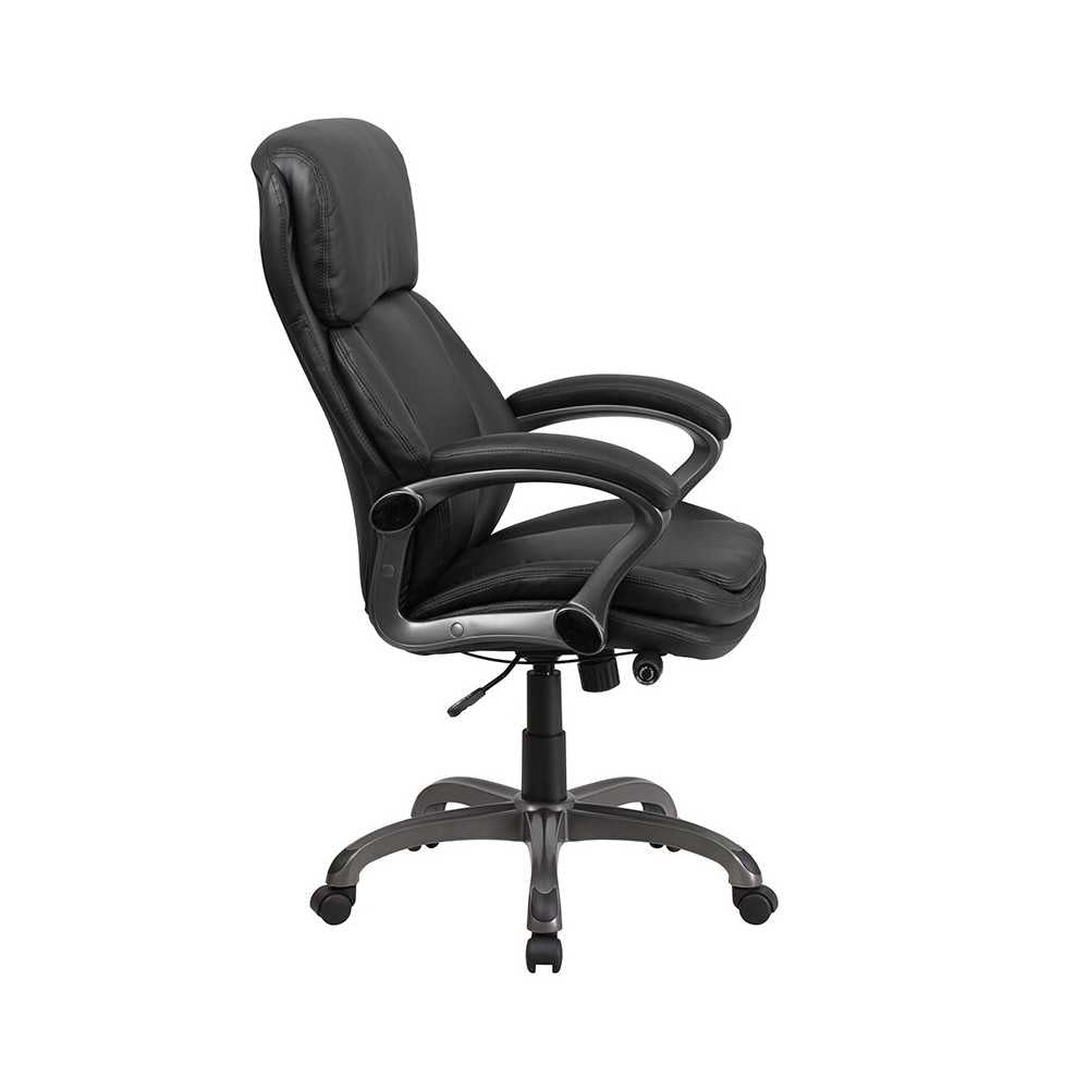 High Back Black LeatherSoft Executive Swivel Ergonomic Office Chair with Lumbar Support Knob with Arms
