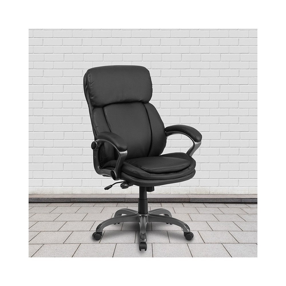 High Back Black LeatherSoft Executive Swivel Ergonomic Office Chair with Lumbar Support Knob with Arms