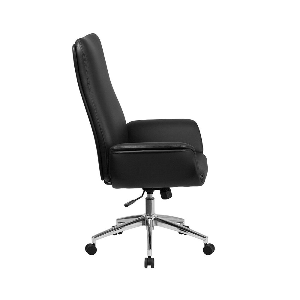 High Back Black LeatherSoft Executive Swivel Office Chair with Flared Arms