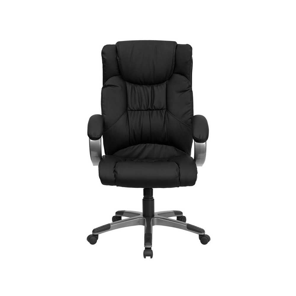 High Back Black LeatherSoft Executive Swivel Office Chair with Titanium Nylon Base and Loop Arms