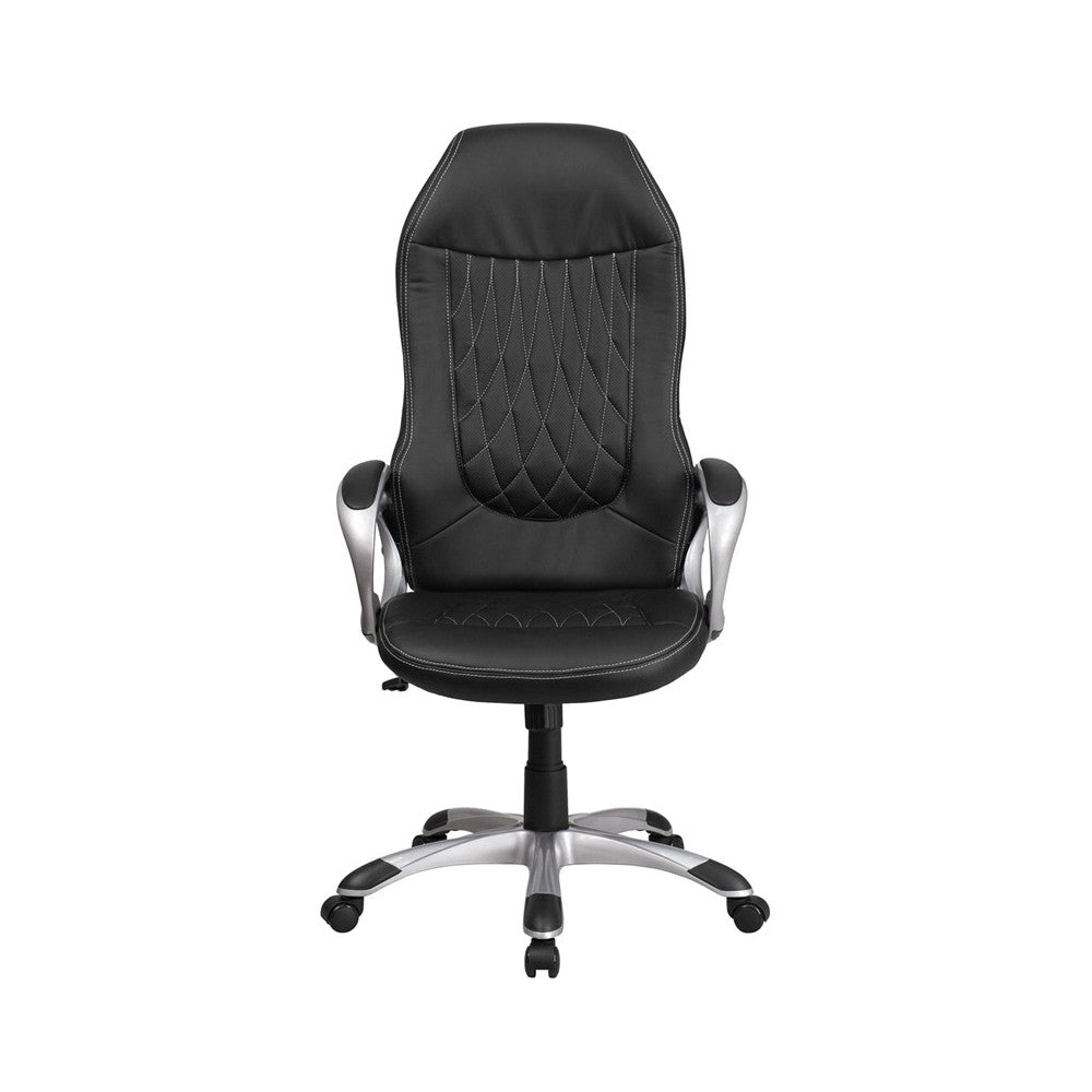 High Back Black Vinyl Executive Swivel Office Chair with Arms