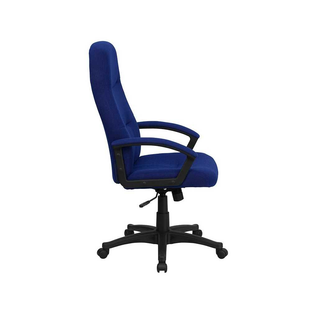 High Back Navy Blue Fabric Executive Swivel Office Chair with Two Line Horizontal Stitch Back and Arms
