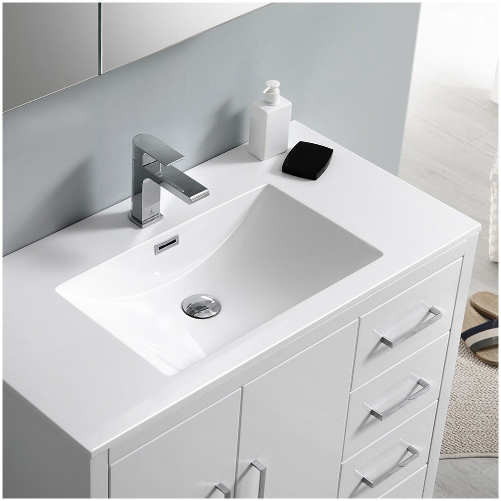 Imperia 36 White Free Standing Bathroom Cabinet w/ Integrated Sink - Right