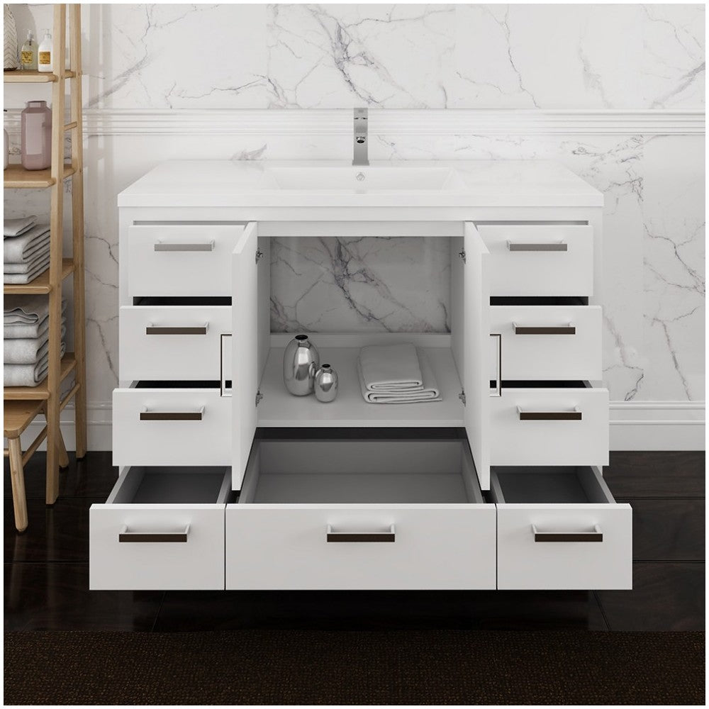 Imperia 48 Glossy White Free Standing Modern Bathroom Cabinet w/ Integrated Sink