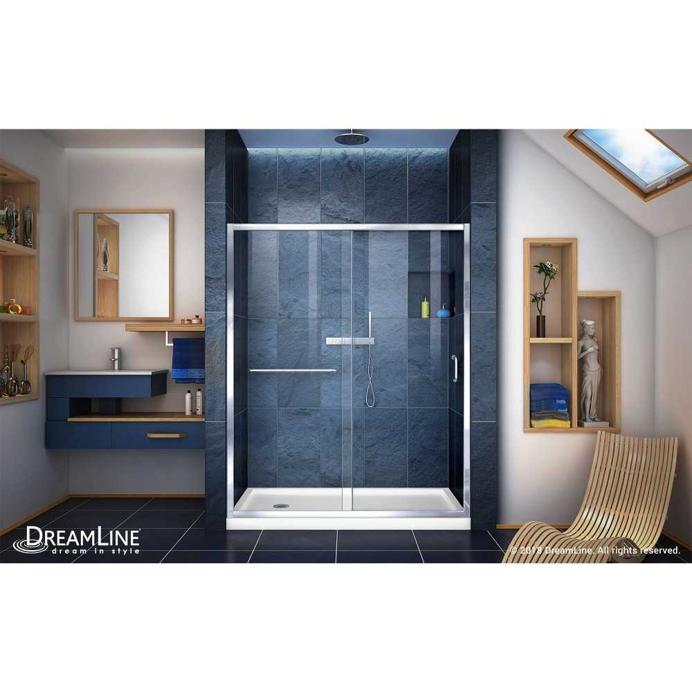 Infinity-Z 36 in. D x 60 in. W x 74 3/4 in. H Clear Sliding Shower Door in Chrome and Left Drain White Base