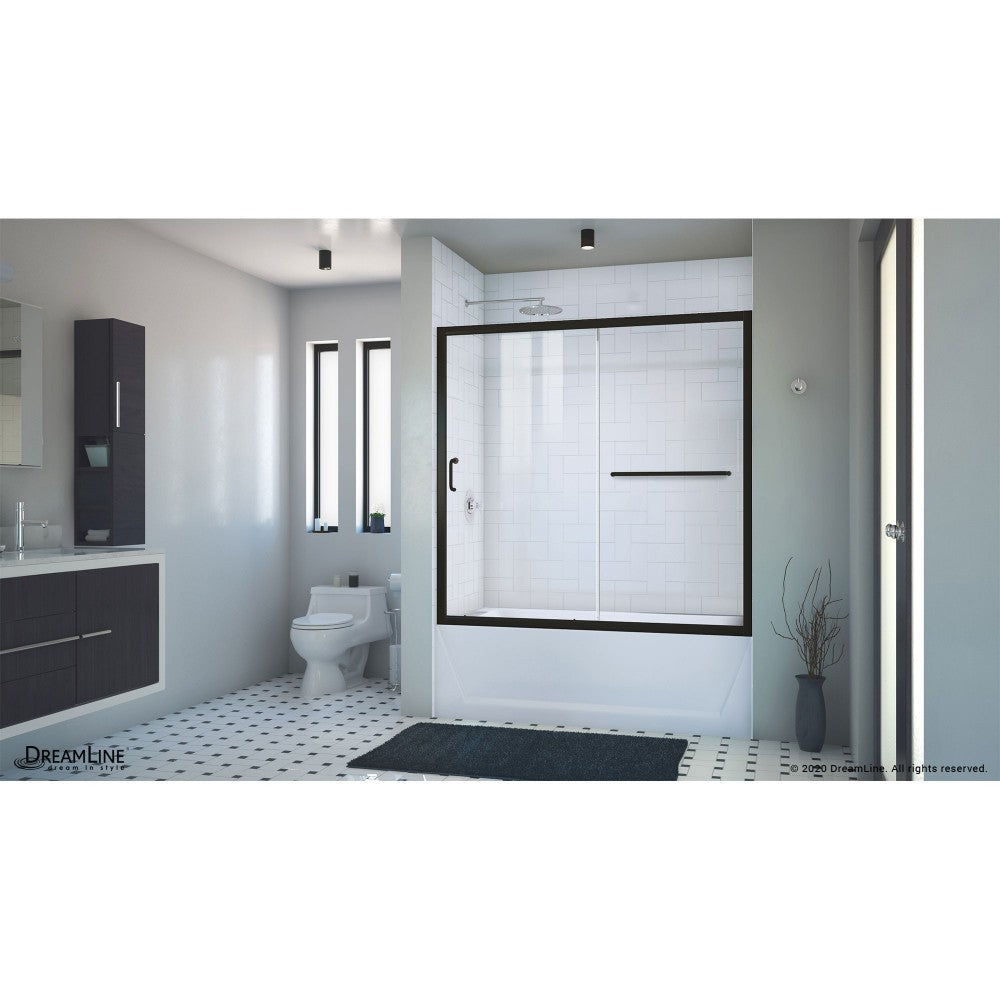Infinity-Z 56-60 in. W x 58 in. H Semi-Frameless Sliding Tub Door, Clear Glass in Satin Black