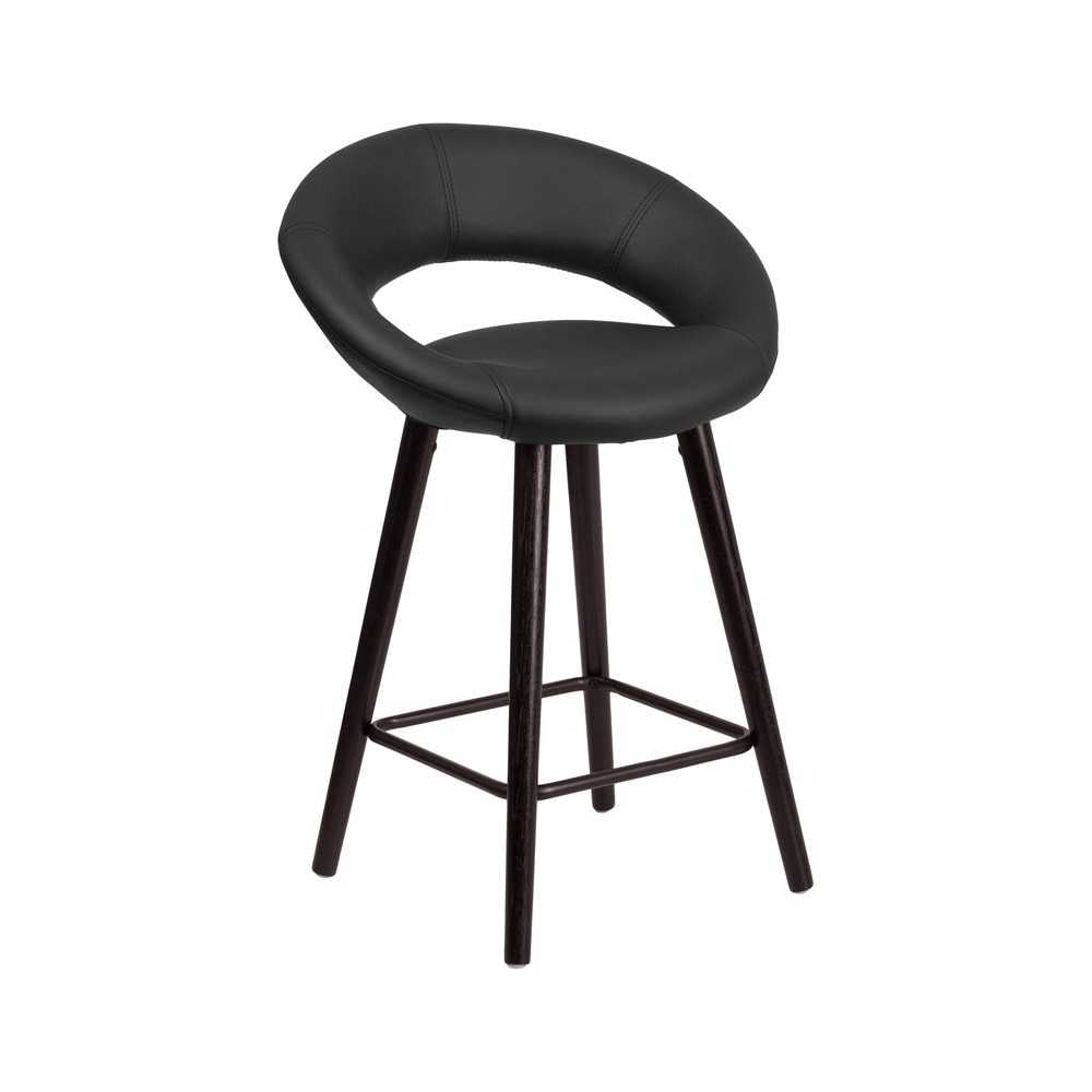 Kelsey Series 24'' High Contemporary Cappuccino Wood Counter Height Stool in Black Vinyl