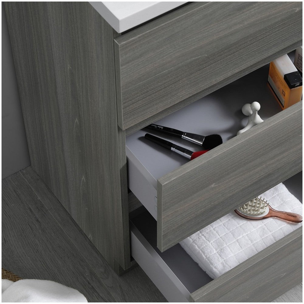 Lazzaro 24" Gray Wood Free Standing Modern Bathroom Cabinet w/ Integrated Sink