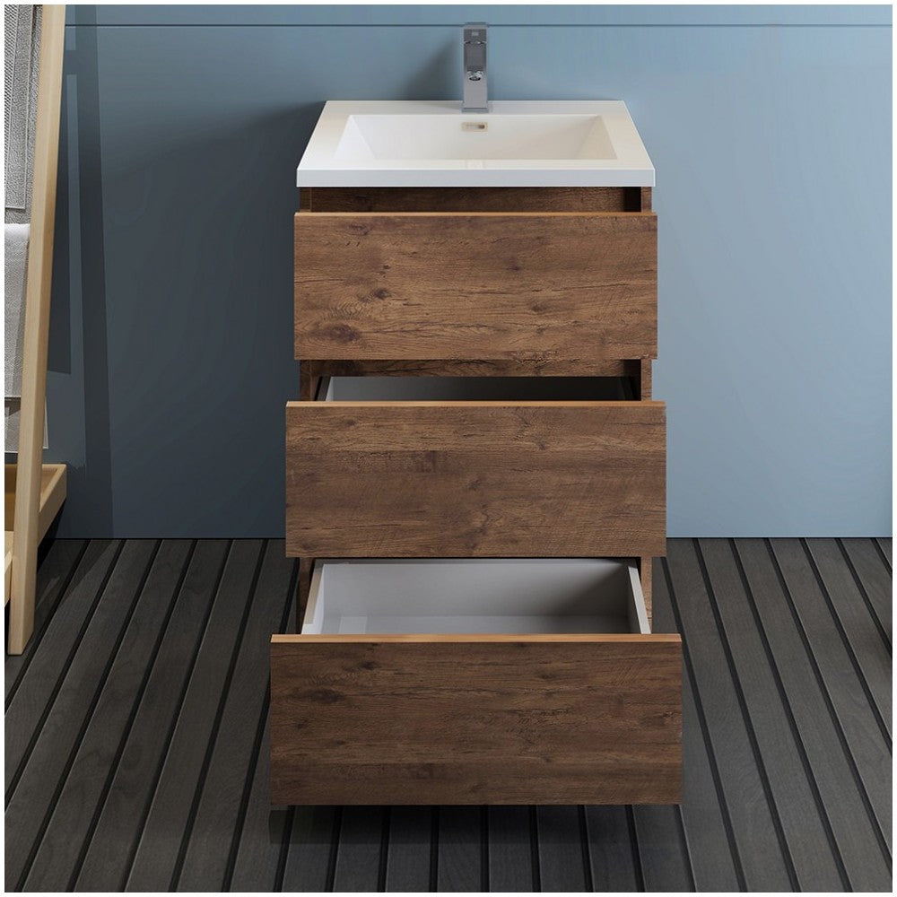 Lazzaro 24" Rosewood Free Standing Modern Bathroom Cabinet w/ Integrated Sink