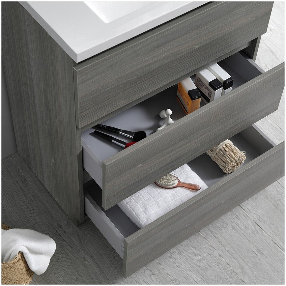 Lazzaro 30" Gray Wood Free Standing Modern Bathroom Cabinet w/ Integrated Sink