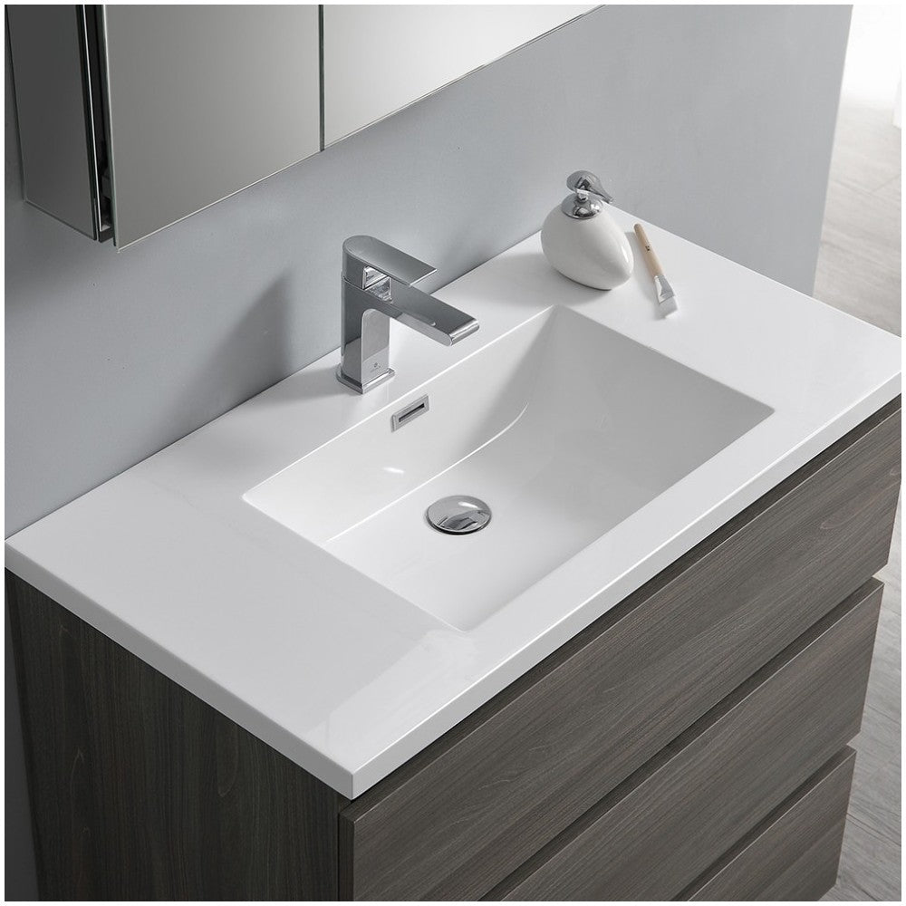 Lazzaro 36" Gray Wood Free Standing Modern Bathroom Vanity w/ Medicine Cabinet