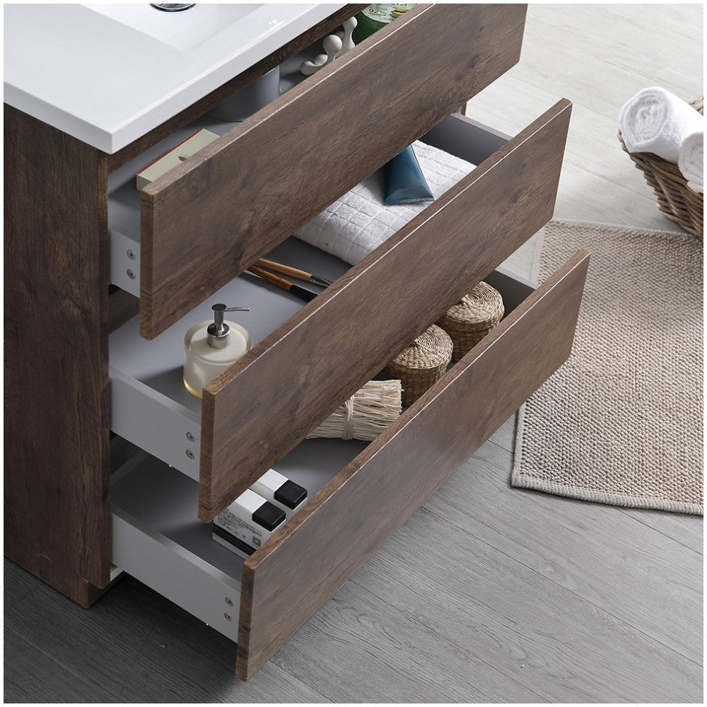 Lazzaro 36" Rosewood Free Standing Modern Bathroom Cabinet w/ Integrated Sink