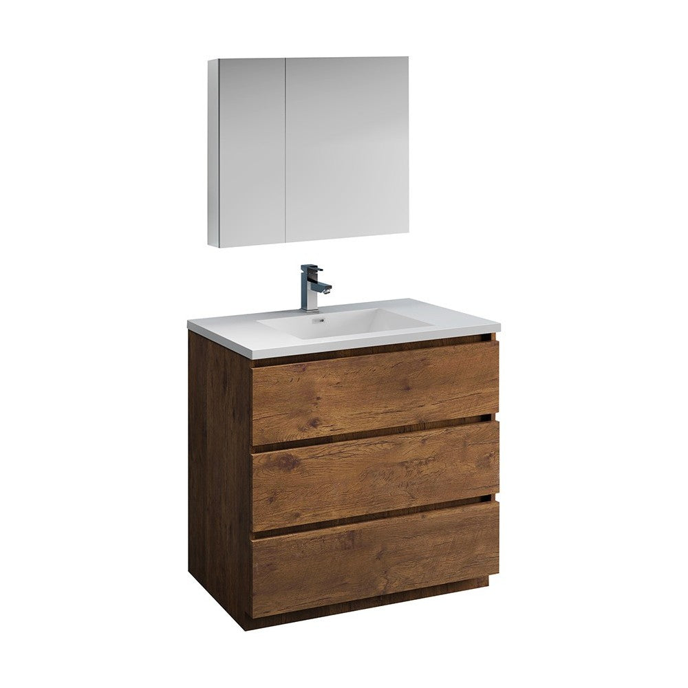 Lazzaro 36" Rosewood Free Standing Modern Bathroom Vanity w/ Medicine Cabinet