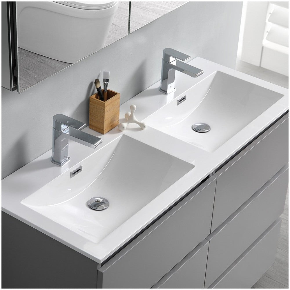 Lazzaro 48" Gray Free Standing Modern Bathroom Cabinet w/ Integrated Double Sink
