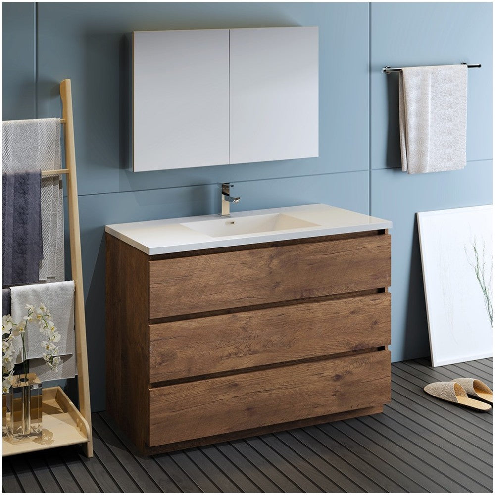 Lazzaro 48" Rosewood Free Standing Modern Bathroom Vanity w/ Medicine Cabinet