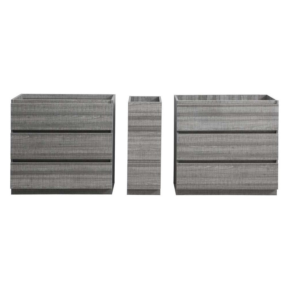 Lazzaro 84" Glossy Ash Gray Free Standing Double Sink Modern Bathroom Cabinet