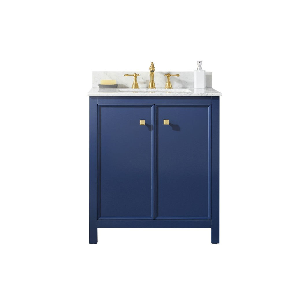 Legion Furniture 30" Blue Finish Sink Vanity Cabinet With Carrara White Top