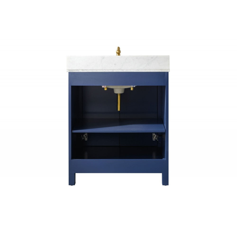 Legion Furniture 30" Blue Finish Sink Vanity Cabinet With Carrara White Top